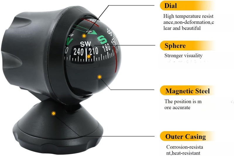 Fly across Compass for Car Dashboard，Car Compass, Adjustable Ball for Car Sea Marine Boat Ship - Image 1